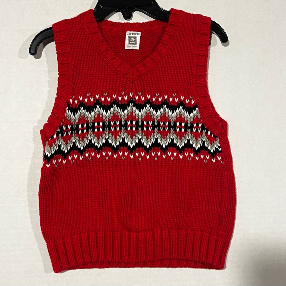 Carter's Toddler 2T Red Sweater Vest Woven